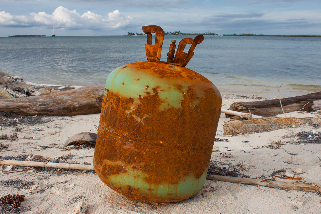 Colorful old propane tank abandoned on one of the islands.
