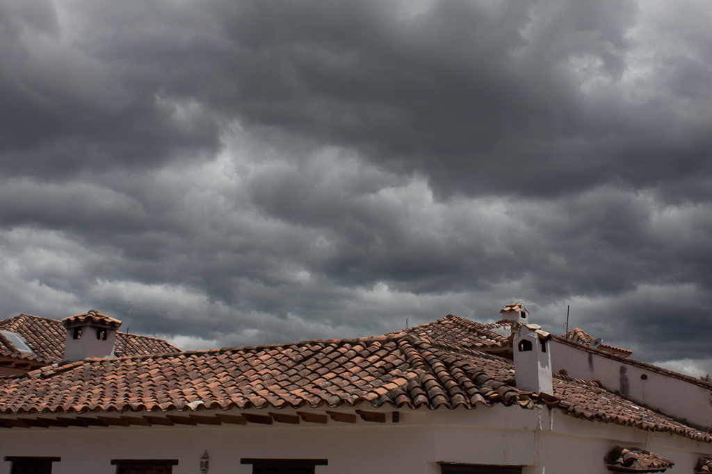 Stormy skies over shingled roofs, Villa de Leyva.